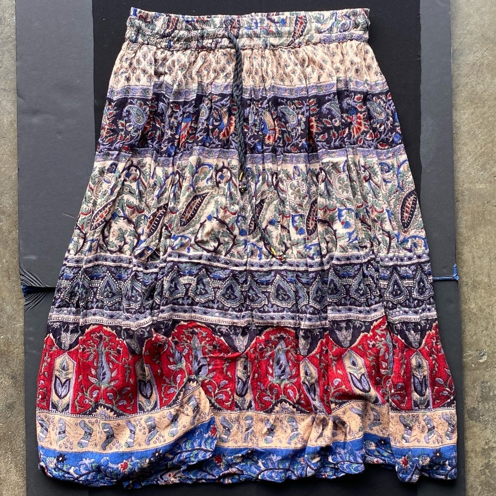 Bohemian Multicolor Print Midi Skirt